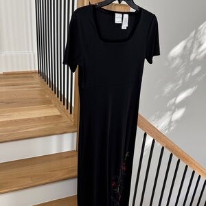 Black Maxi Dress with Red Floral Details by Emma James